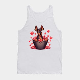 Cartoon Doberman Pinscher Dog in Hearts Basket Tank Top